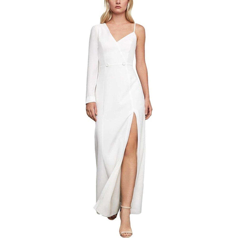 BCBG Maxazria White One Sleeve Open Front‎ Maxi Bridal wedding Tuxedo Dre…
